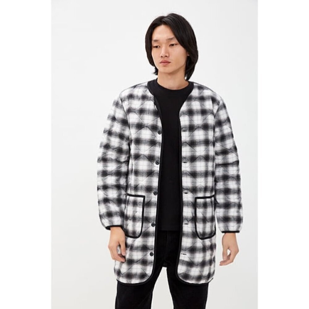 Levi's plaid quilted jacket coat longline oversized black white mens large